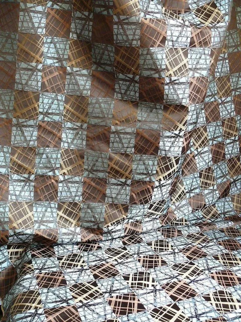 100% Silk Jacquard Mirror Square "bamboo" Brown Gray Silver Blue MSRP USD 230/y