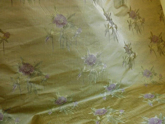 Heavy Silk Lampas Peony Buds In Golden Drizzle "purple Haze"