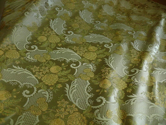 Hiend Pom Rose Lace 100% Silk Lampas Olive Green "moss" Gold