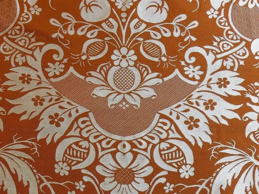 Scalamandre "chippendale" Silk Lampas Jacquard Artichoke Pomegranate Teak Rust Orange Cream Silver White