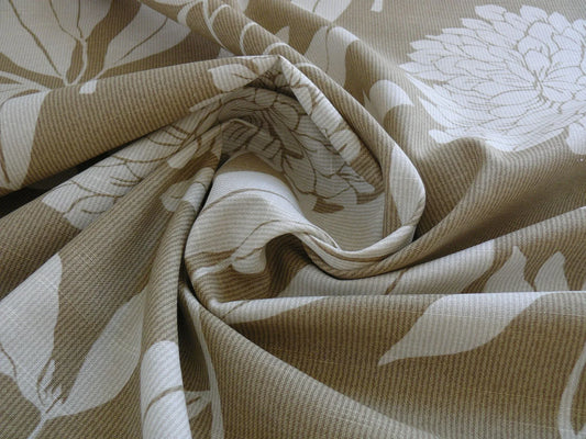 6.4YD Duralee Heyward Cotton Tropical Plants Soothing Beige Brown White