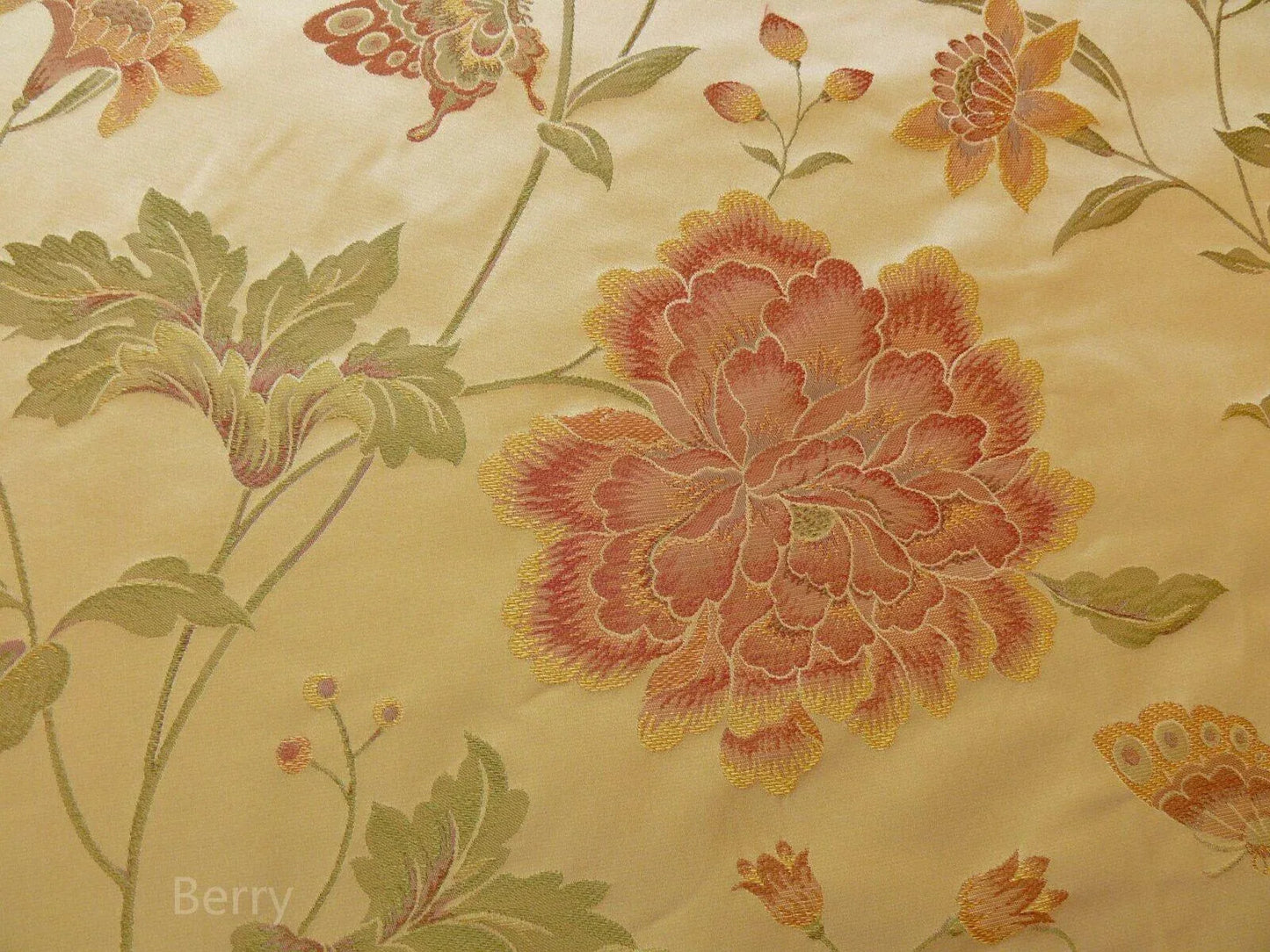 By yard Stunner Chino-asian Pink Peony Butterfly "berry" 100% Silk Lampas