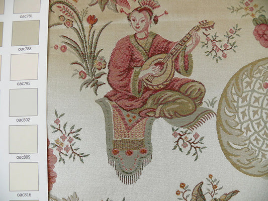 Schumacher Chinoiserie Music Garden 100% Silk Lampas Toasted Gold Red "Sesame"