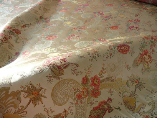 Schumacher Chinoiserie Music Garden 100% Silk Lampas Toasted Gold Red "Sesame"