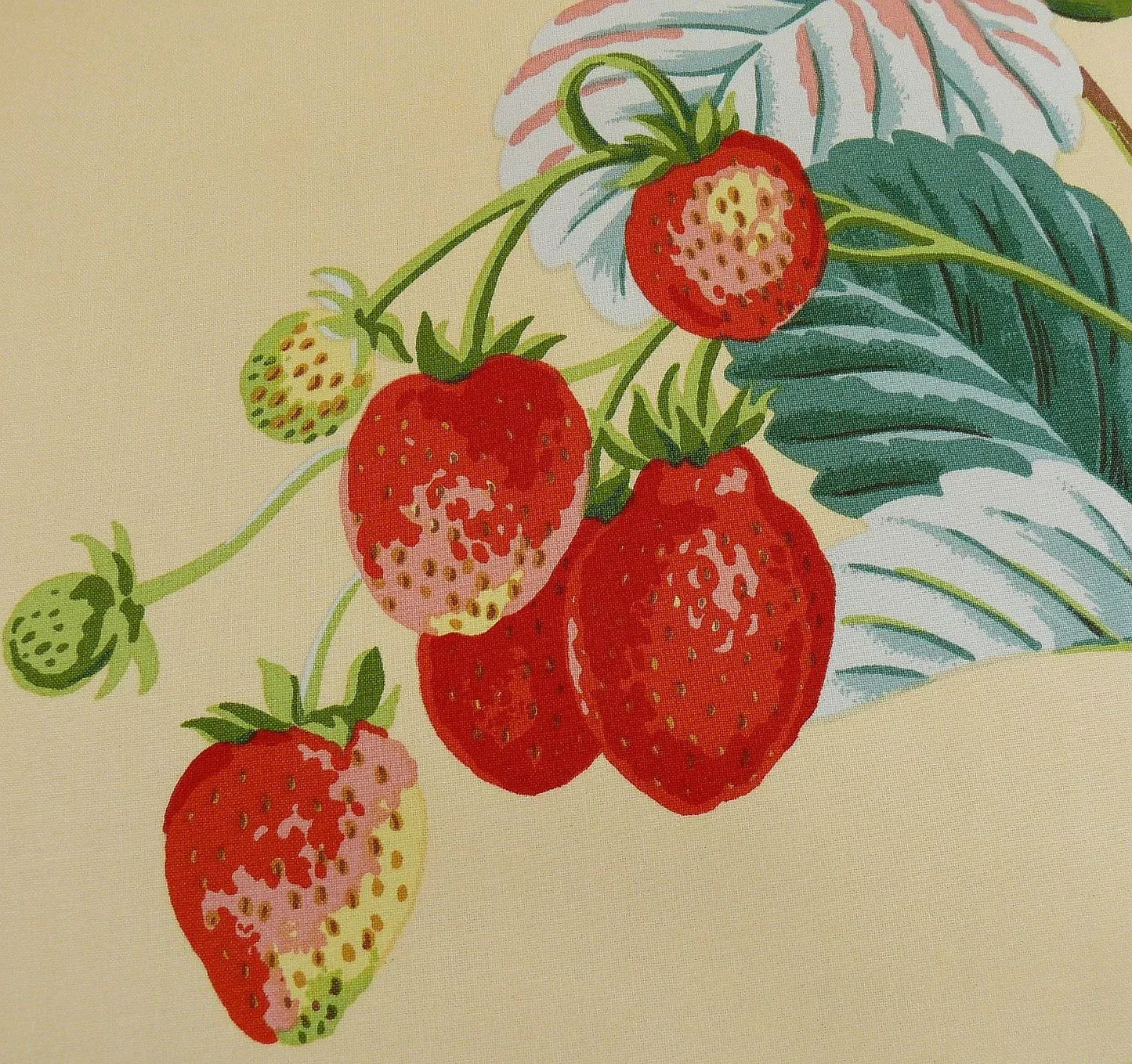 Brunschwig & Fils Strawberry Fayer Print Butter Yellow Pink Red Delicious