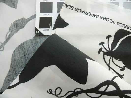 By Yd Duralee "Flora Imperialis Black" & WHITE COTTON BIRD DRAGONFLY Print