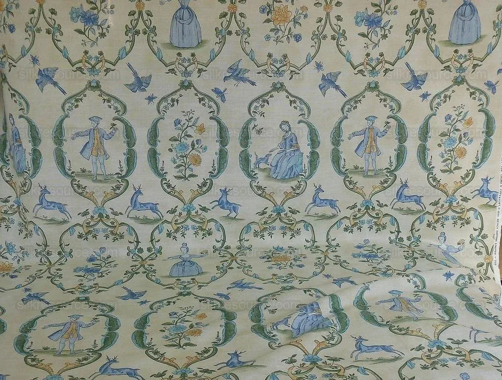 10.75y Lee Jofa Bradgate Linen English Country Figure Blue Green