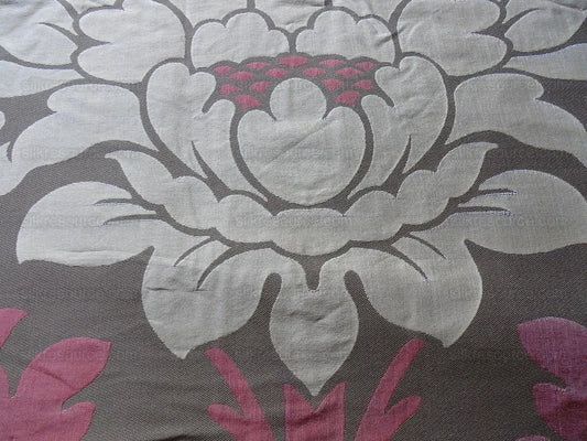 American Silk Mills Silk Figured Brocade Majestic Lotus! Silvery Red Gold Pink Brown Silver Mid-Century