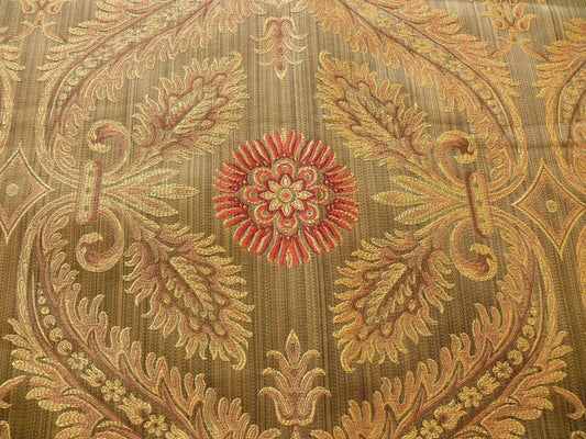 3y Coraggio Silk Cotton Gold & Red Flower On Med Brown Artichoke Lattice #1121