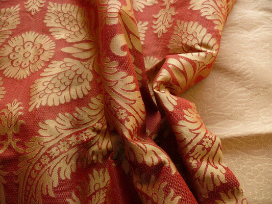 Coraggio Textile Silk and Cotton Heavy Brocade Renaissance Artichoke Crimson Red and Gold 3 yards