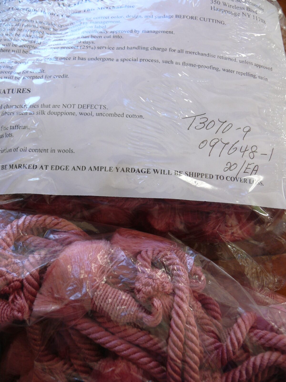 Scalamandre Beehive Chair Tieback100% Silk Raspberry Pink About 44"L MSRP USD 200+