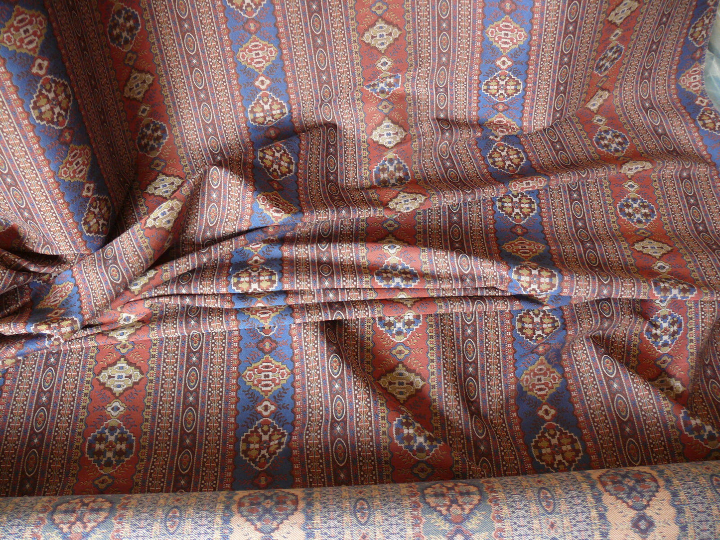 By Yard Scalamandre Kumari Wool South Western Tibetan Damask Navy Salmon MSRP USD 159/Y