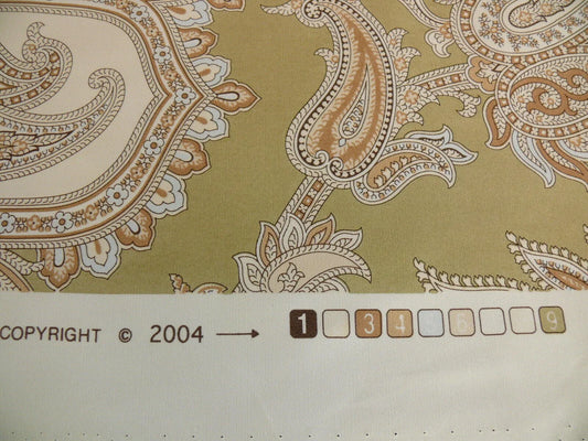 By Yd Scalamandre Pagoda Paisley Cotton Arabesque Garden Hand Printed In Italy Cream Brown On Green MSRP USD 198/YD