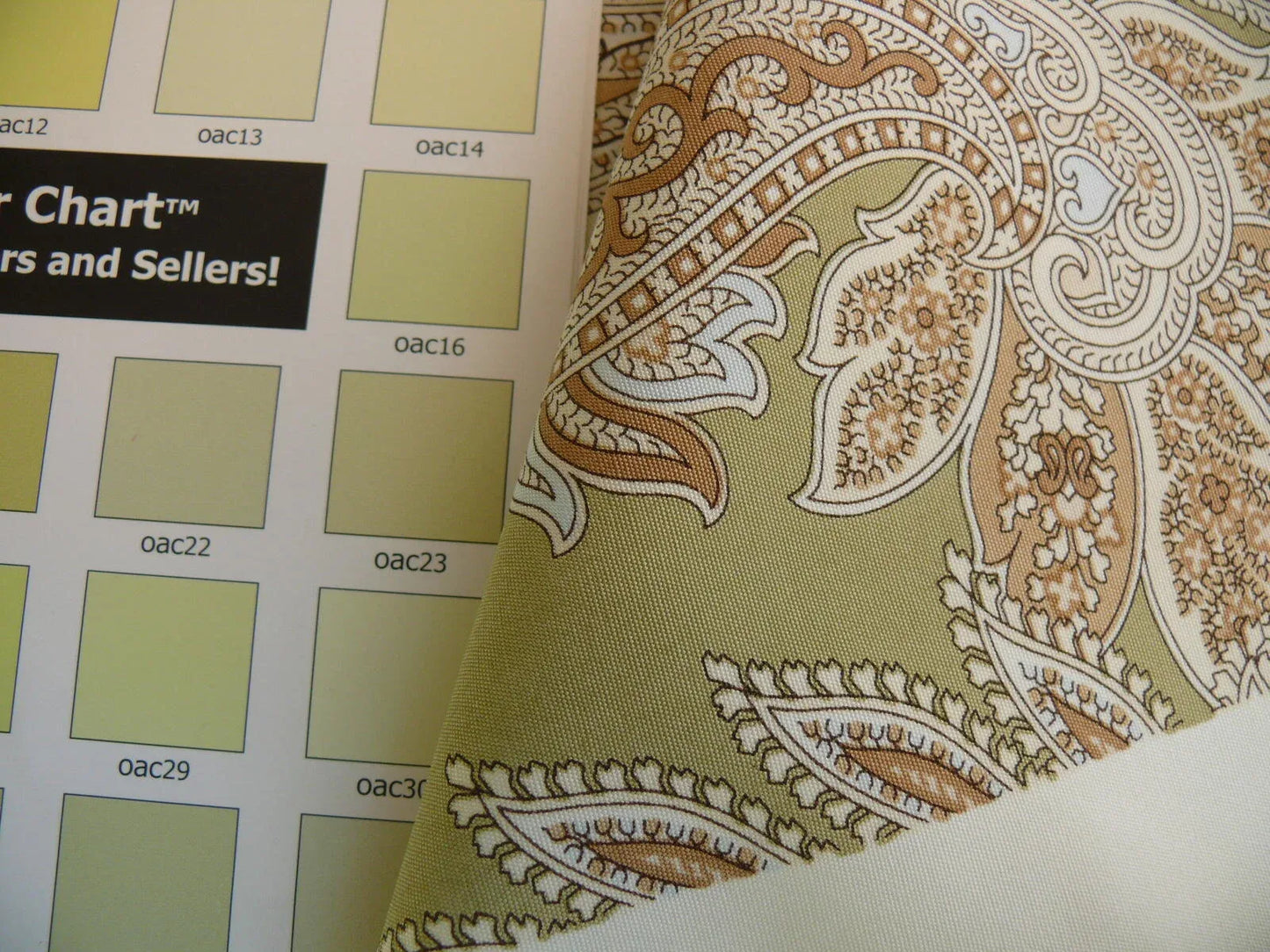 By Yd Scalamandre Pagoda Paisley Cotton Arabesque Garden Hand Printed In Italy Cream Brown On Green MSRP USD 198/YD