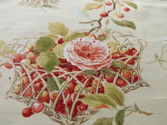 BY Yard COLEFAX & FOWLER "CHELWOOD" BASKET CHERRY COTTON PRINT ON LINEN/LINEN BLEND BTY