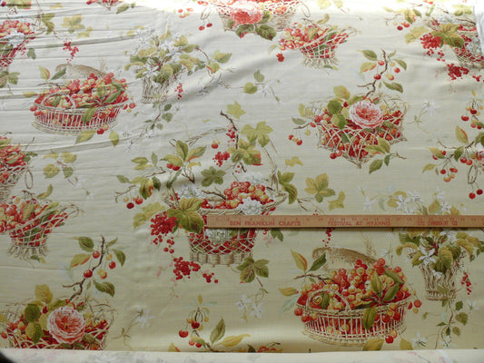 BY Yard COLEFAX & FOWLER "CHELWOOD" BASKET CHERRY COTTON PRINT ON LINEN/LINEN BLEND BTY