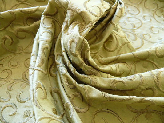 by yard Pindler & Pindler Silk Embroidery Scroll Olive Green MSRP USD200+/y