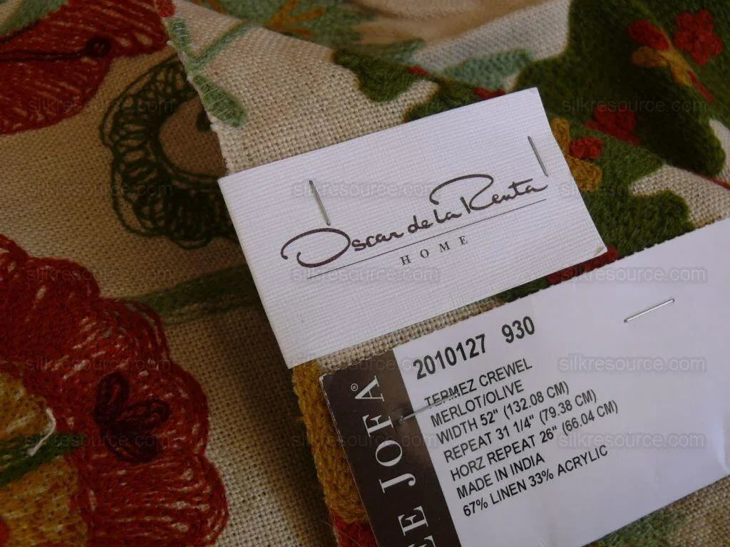 Lee Jofa/oscar De La Renta Termez Embroidery Floral Merlot/olive Red Green crewel Tulip Sunflower MSRP USD 550/yard!