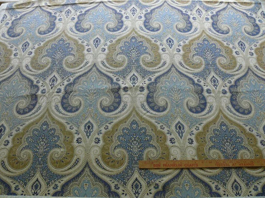 Kravet Latika Ikat Indigo Blue & Cashew Brown Linen Damask Bty MSRP USD137/y