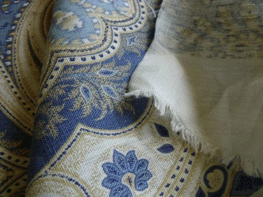 Kravet Latika Ikat Indigo Blue & Cashew Brown Linen Damask Bty MSRP USD137/y