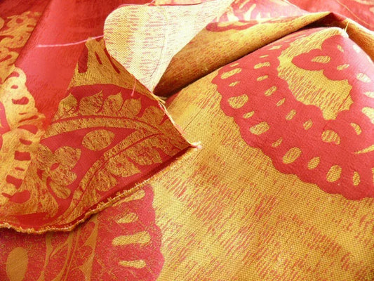 Koplavitch 100% Silk Damask Giant Paisley "Cerise" Deep Red Crimson Rose Pink Gold Copper Silver MSRP USD 340