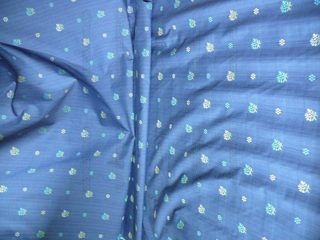 Designer Denim Blue Fil Coupe Petit Flower Sprig Upholstery