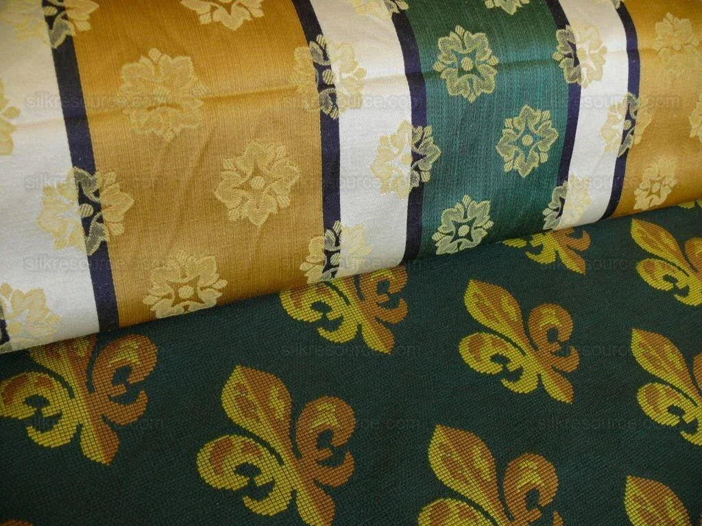 Bty Scalamandre Epingle Fluer De Lys Hunter Green Gold Historical Cotton