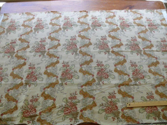 Vervain Natalie in Terracotta Linen Print Ribbon Flower Peach On Natural Chintz