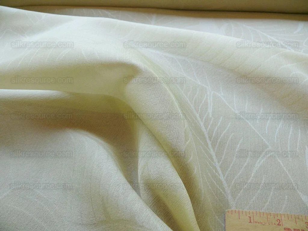 Kravet 100% Silk Sheer jacquard Organza Palm Leaves Banana Foliage Light Beige Palest Celery 3yards