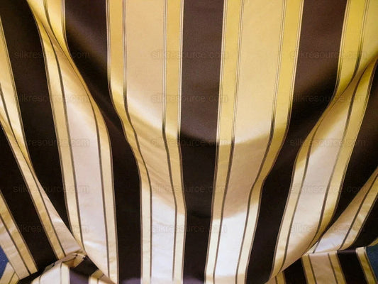 Scalamandre 100% Silk Satin Stripe Deep Chocolate Champagne Brown Cream White