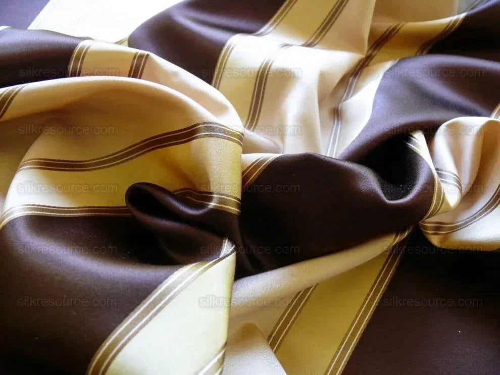 Scalamandre 100% Silk Satin Stripe Deep Chocolate Champagne Brown Cream White