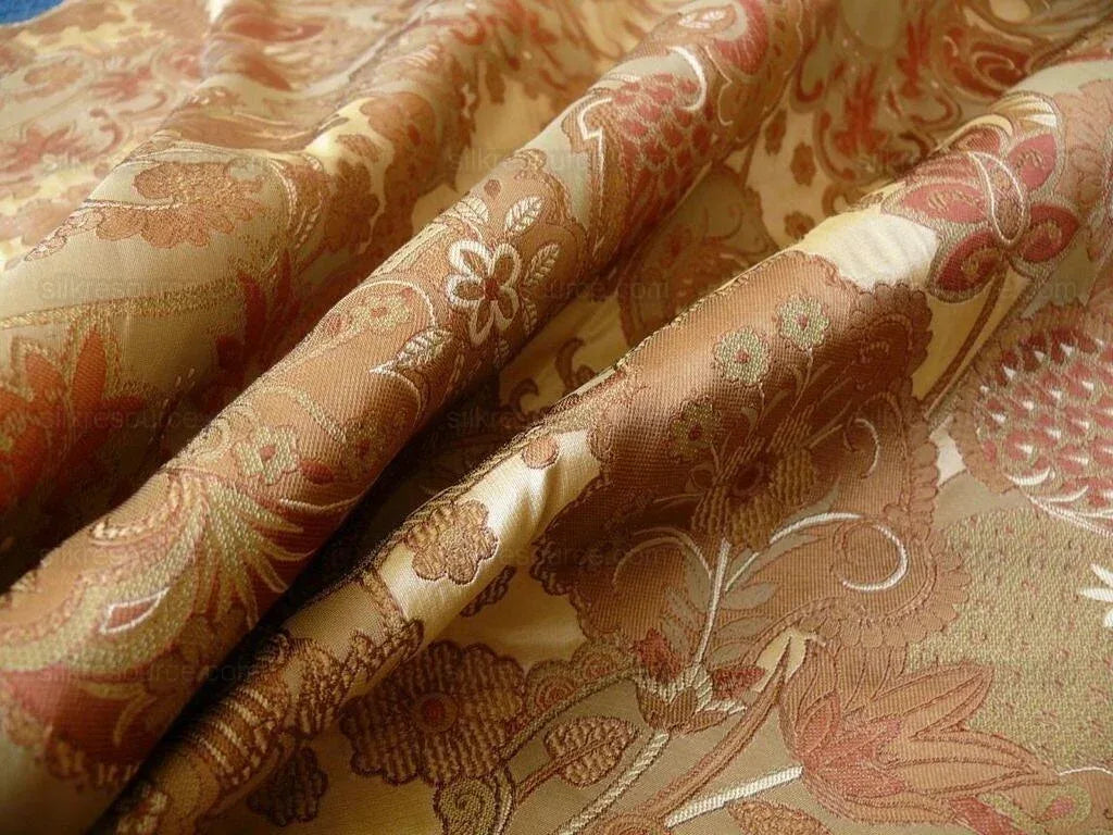 Bty Feathery Lace Paisley 100% Silk Lampas "474tuscana" Gold Bn