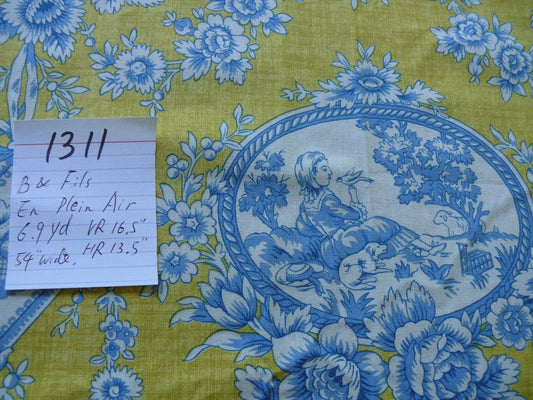 Brunschwig and Fils En Plein Air French Country Print Blue Birds Animals Yellow Bty