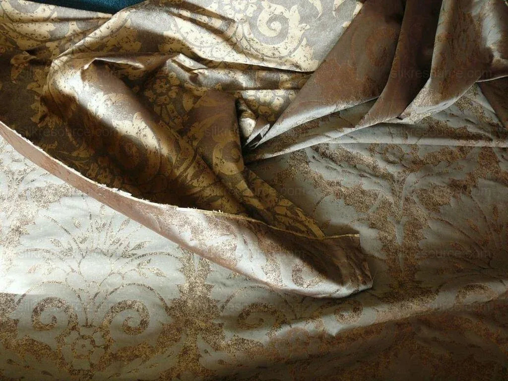 by yard 100% Silk Damask Large Stone Paisley Caspian Grey Blue Mid Century #1379b