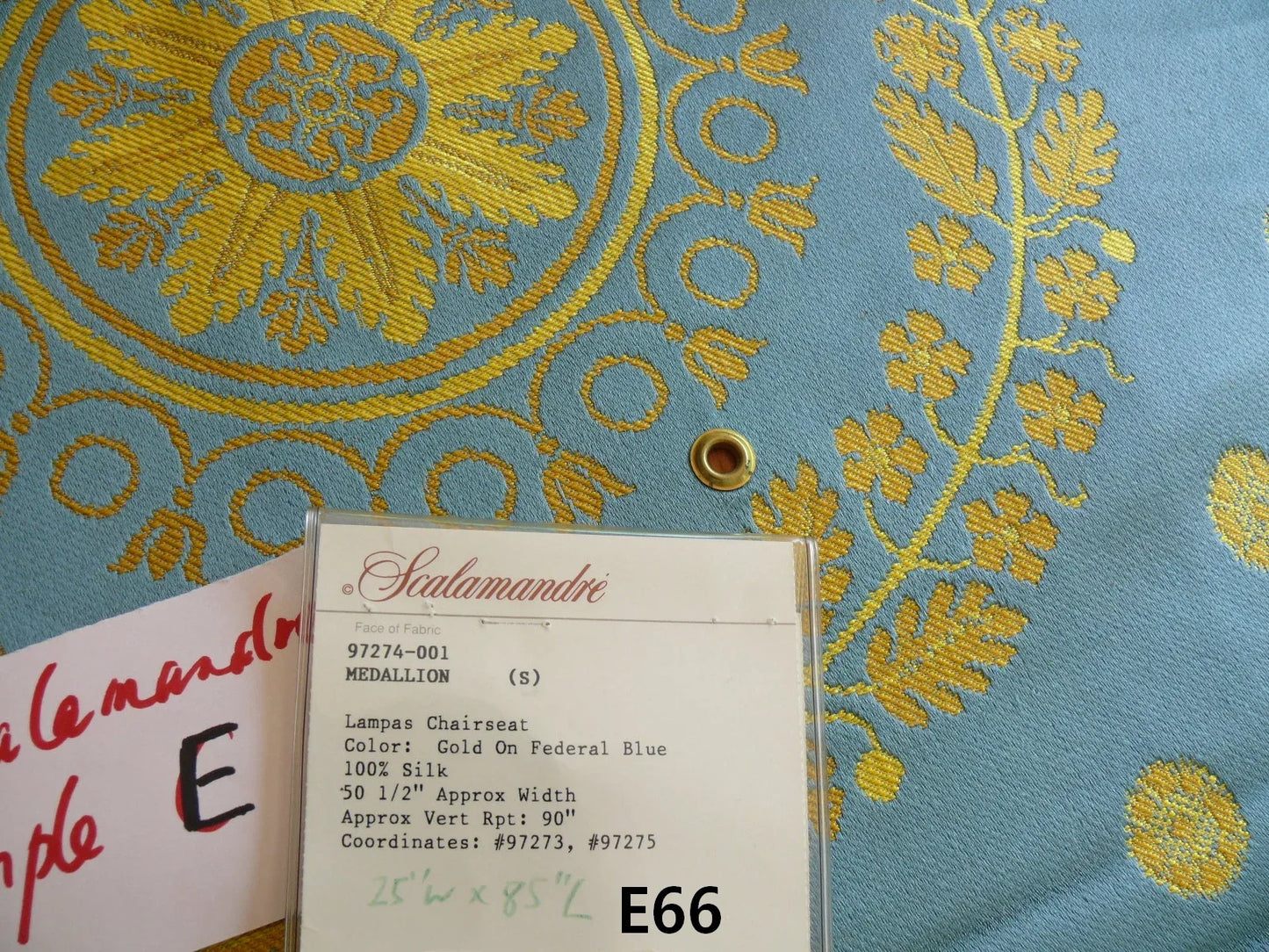 Scalamandre Neoclassical "Medallion" Gold on Federal Blue 97274-001 Silk Lampas MSRP$1000+Y E66)