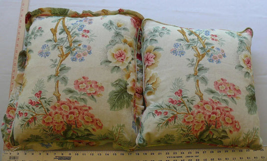 SCALAMANDRE DESIGNER PILLOWS PAIR BUCKINGHAM GARDEN LINEN MSRP$1200+