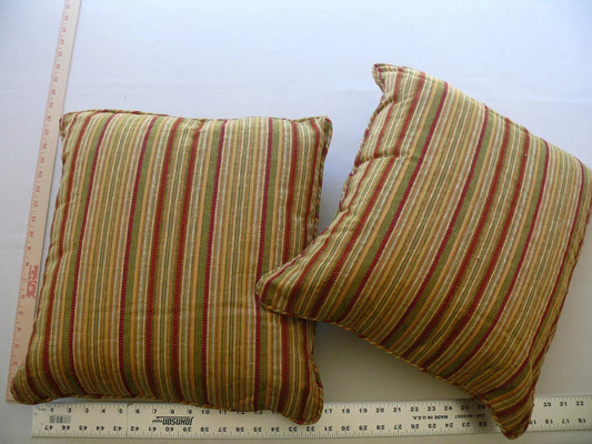 SCALAMANDRE DESIGNER 2 PILLOWS 17x17" SILK STRIPE WINE RED ROSE RED MSRP$700