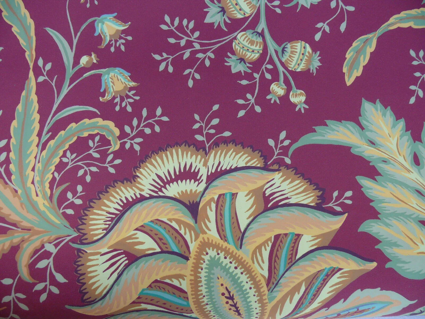 4.5y Single Roll Scalamandre James Cinnabar Old World Weavers Wallpaper Red Gold Green Jacobean Lush Flower Tree Of Life MSRP USD 180/Roll