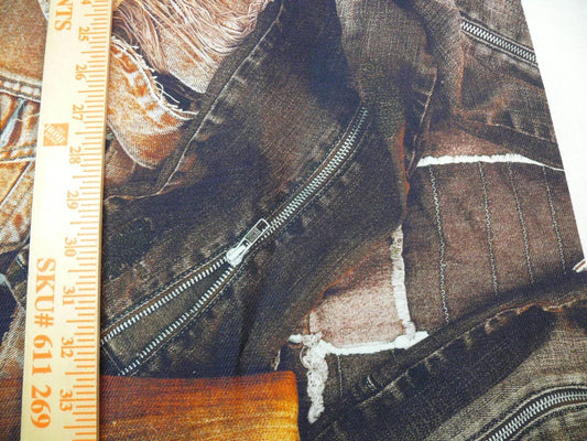 14d 2.4yds Scalamandre Lelievre Square Rp$447/y Jean Paul Gaultier On The Road 1960's Orange Rust Denim Print Tool Machine 1960s