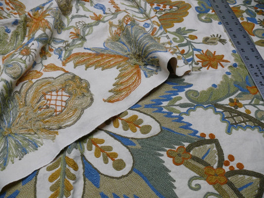 Scalamandre Magnificent Lalita Crewel Antique Wool Rose Flower Black MSRP USD540/Y