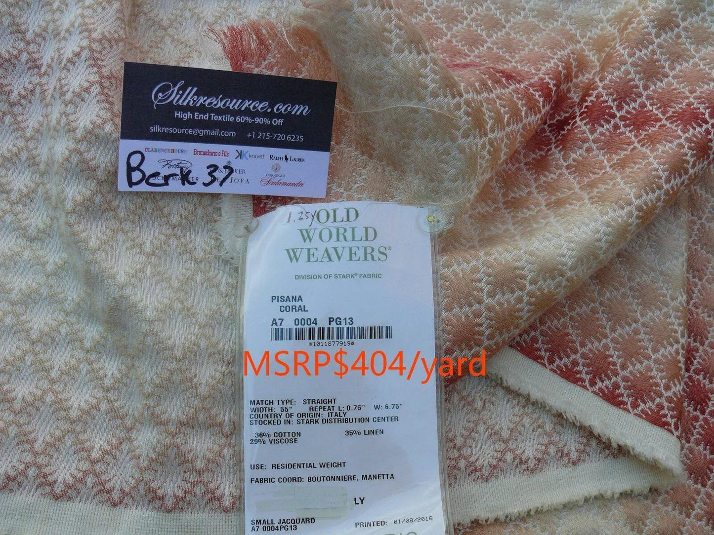 10 Berkbox37 Length Scalamandre Pisana Coral Pink Woven Daisy Ombre Stripe 1.2y MSRP USD 404/Y