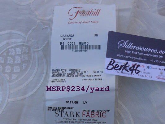 4 Berkbox46 Scalamandre 2.4 Yards "granada" Ivory Semi Sheers Embroidery Linen Blend MSRP USD 286/Y