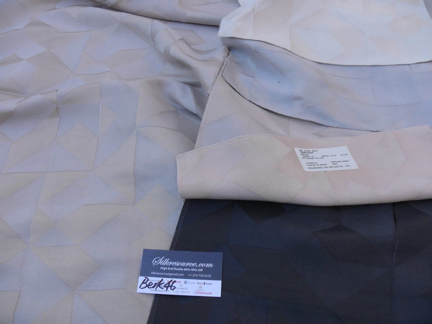 8 Berkbox46 Scalamandre Christian Fischbacher 2.4 Yards "tangram" Linen, Taupe And Beige Geometric Pattern
