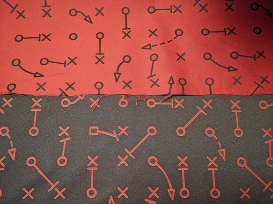 5.75+2.25y= 8y Designer Whimsical Doodle Brocade Modern Symbols Black & Red Upholstery Mid Century