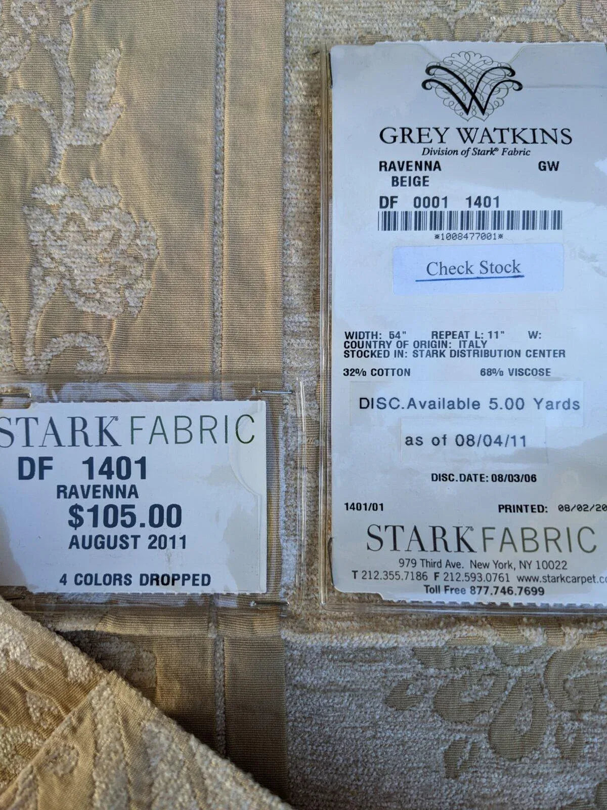 62 Ev11 Scalamandre Showroom Sample 33"x26" Ravenna Beige Floral Stripe