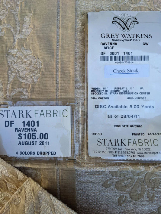 62 Ev11 Scalamandre Showroom Sample 33"x26" Ravenna Beige Floral Stripe