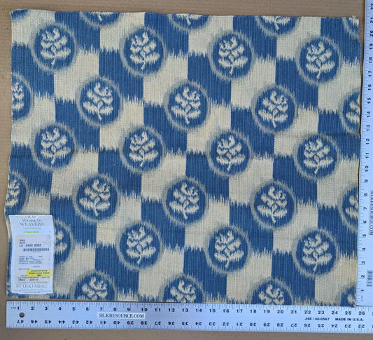 63 Ev11 Scalamandre Showroom Sample 21"x25" Ikab Blue Foliage Check Cotton MSRP USD 249/Y