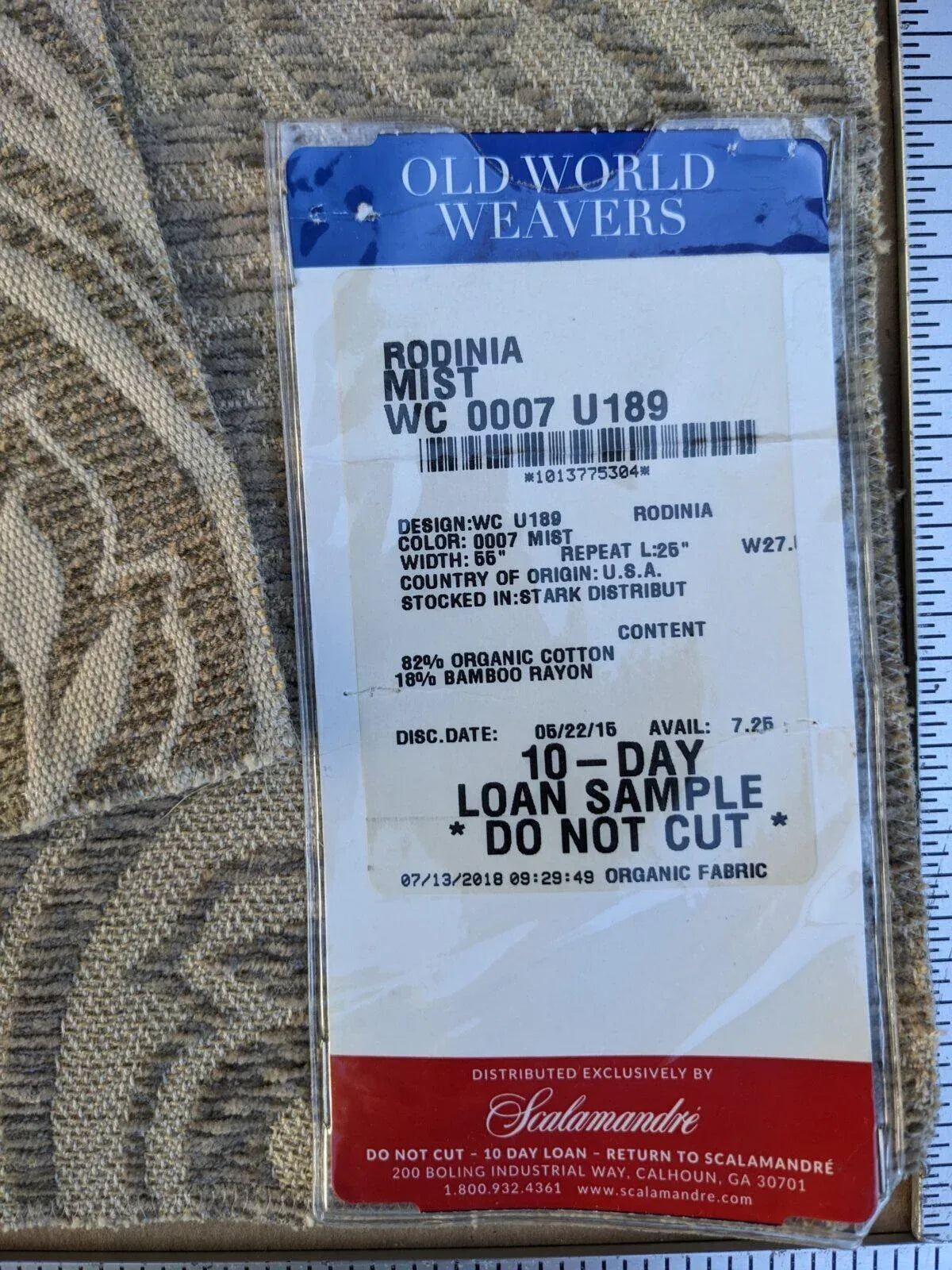 65 Ev11 Scalamandre Showroom Sample 17"x26" Rodinia Mist Tan Organic Cotton Classic Damask Chenille Old World Weavers MSRP USD 168