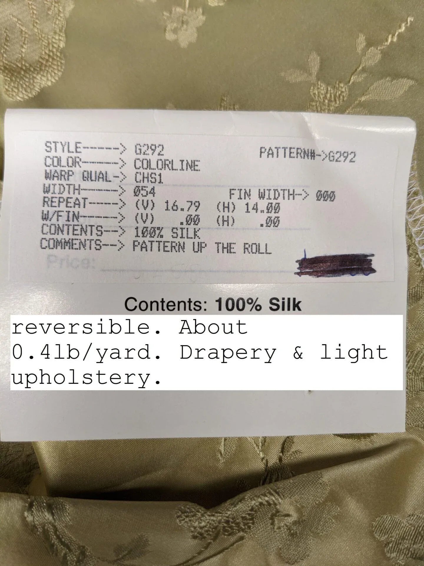 by yard 100% Silk Damask Lace Curvy Botanical Flower Vines Art Neuveu Willow Yellow Gold