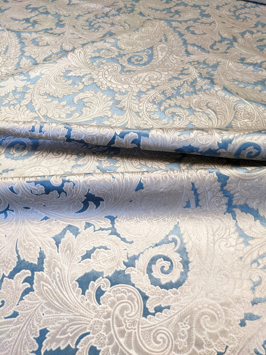 Scalamandre Palermo Velvet Paisley Beryl Blue Printed Velvet Botanical Foliage